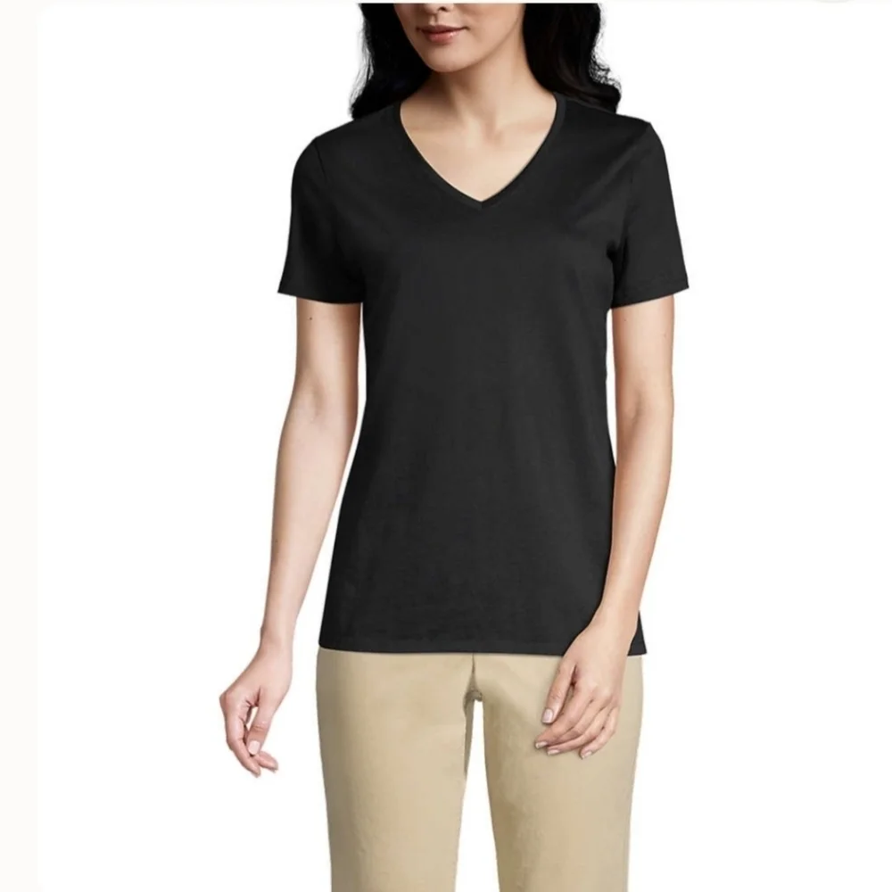 Lands' End Small Black Suprima Cotton V Neck Top New In Package - Picture 1 of 4